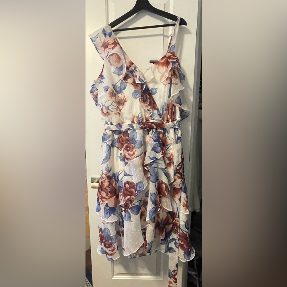 Lane Bryant Floral Ruffle Dress Cold Shoulder Swiss Dot